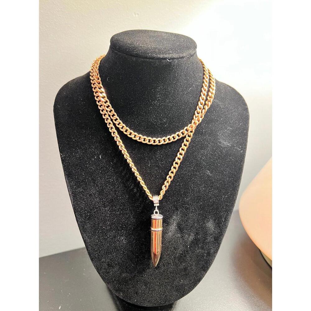 Rose Gold Bullet Pendant on a Chain Necklace, Unisex (24”) * EUC